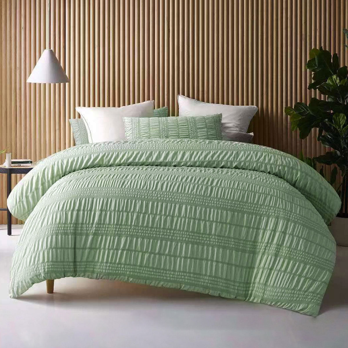 Accessorize Seersucker Sage Polyester Quilt Cover Set | Queen