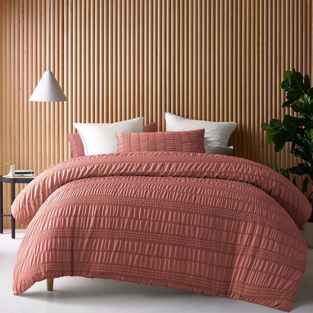 Accessorize Seersucker Tobacco Polyester Quilt Cover Set | King