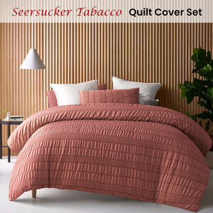 Accessorize Seersucker Tobacco Polyester Quilt Cover Set | Queen