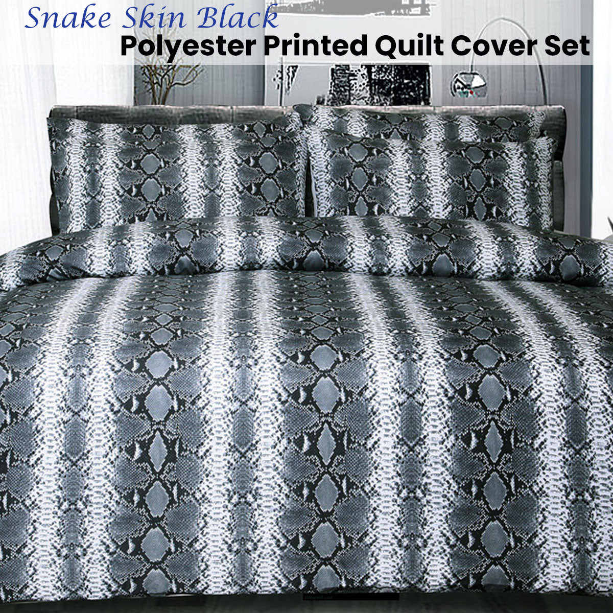 Big Sleep Snake Skin Black Quilt Cover Set | Double