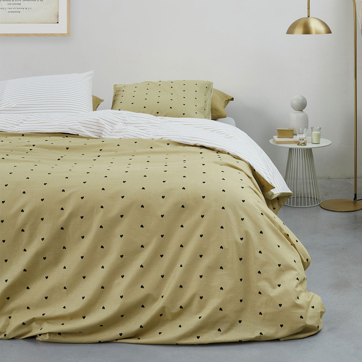 VTWonen | Striped Hearts Yellow Cotton | Quilt Cover Set | King