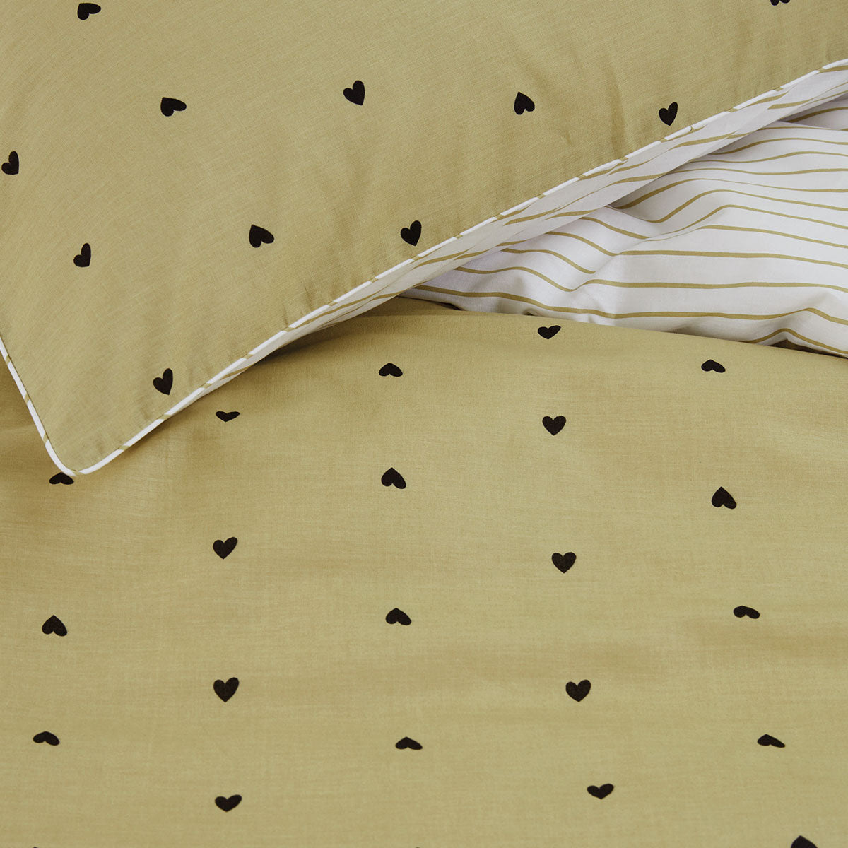 VTWonen | Striped Hearts Yellow Cotton | Quilt Cover Set | King