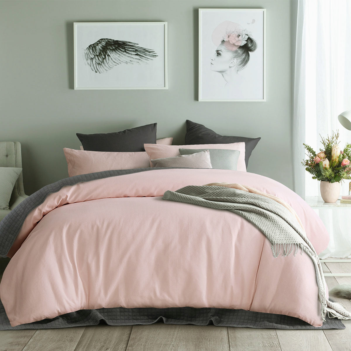 Waffle Textured Cotton Quilt Cover Set | Blush | King