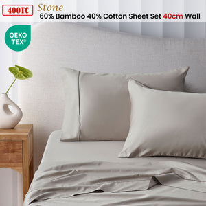 Accessorize 400TC Stone Bamboo Cotton Sheet Set | 40cm Wall | Double Size