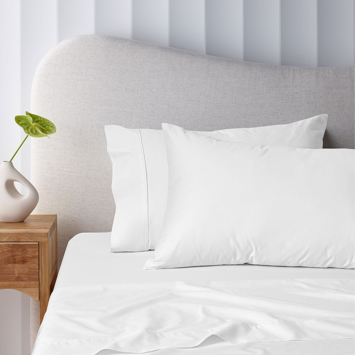 400TC White Bamboo Cotton Sheet Set | 40cm Wall | King Single