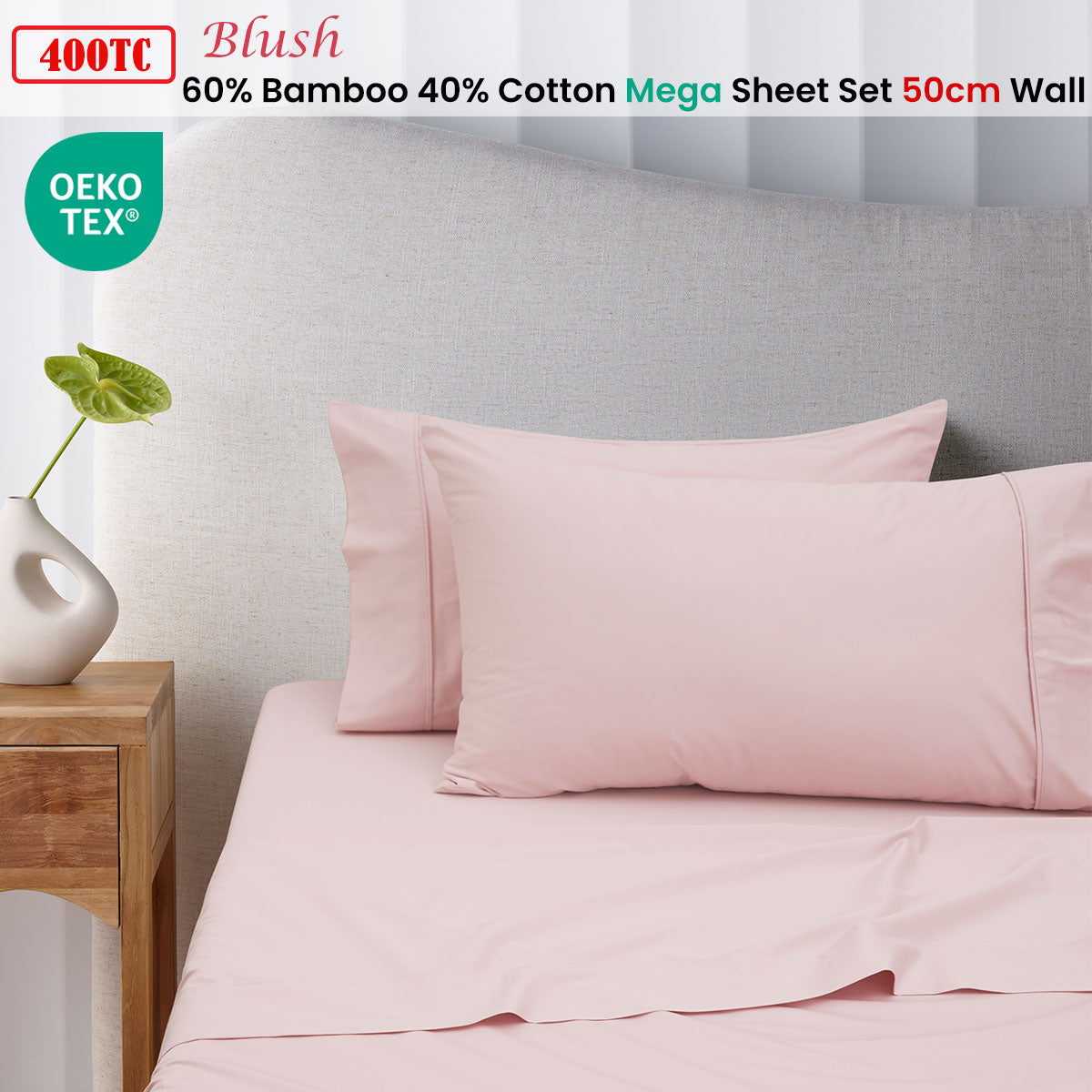 400TC Blush Bamboo Cotton Mega/Super Sheet Set | 50cm Wall | King