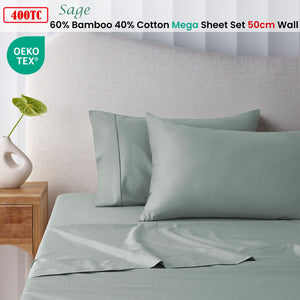 400TC Sage Bamboo Cotton Mega/Super Sheet Set | 50cm Wall | Super King