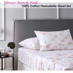 Cotton Flannelette Sheet Set | Flower Bunch Pink | King