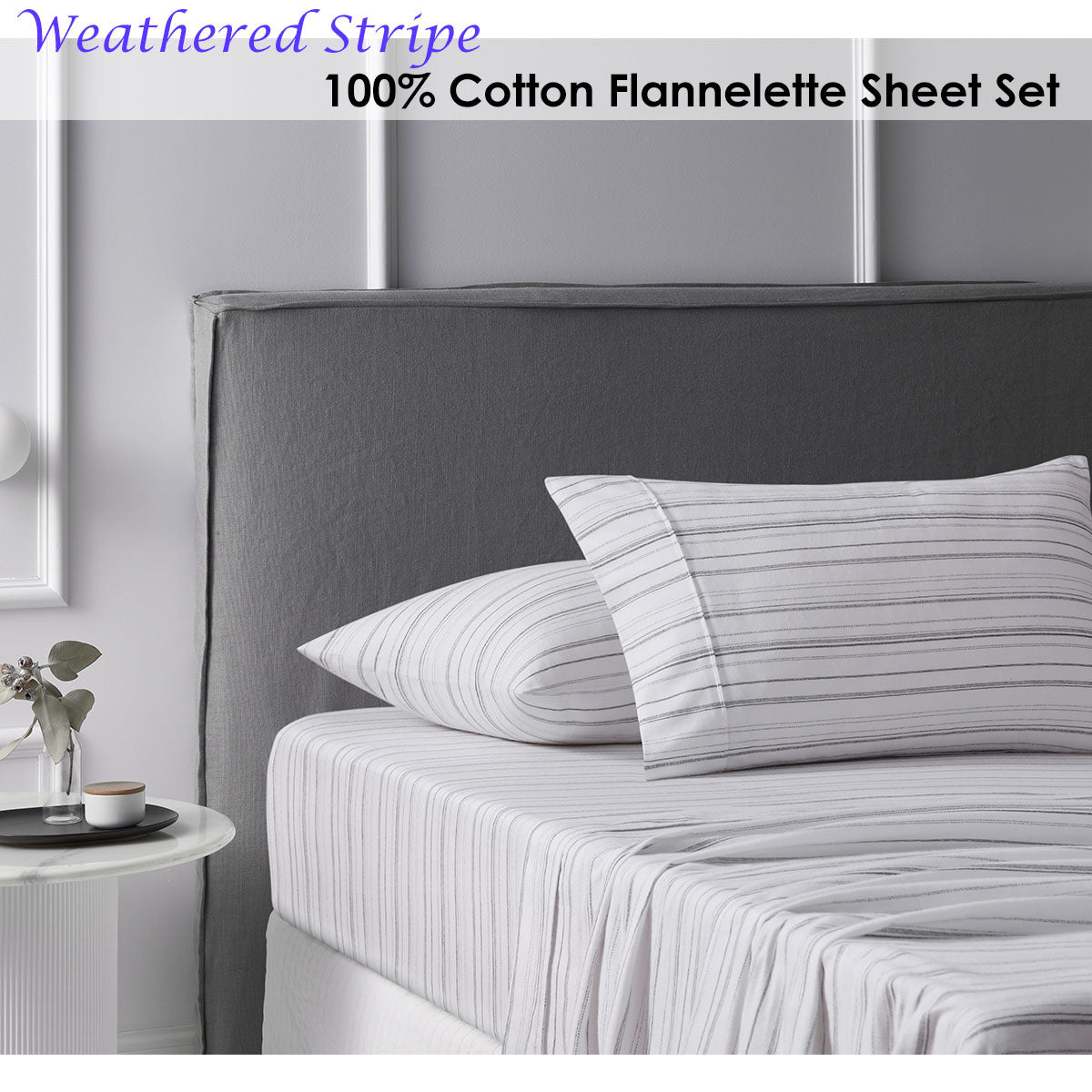 Cotton Flannelette Sheet Set | Weathered Stripe | Single