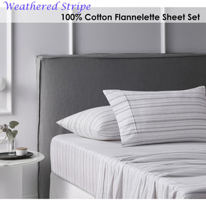 Cotton Flannelette Sheet Set | Weathered Stripe | Single