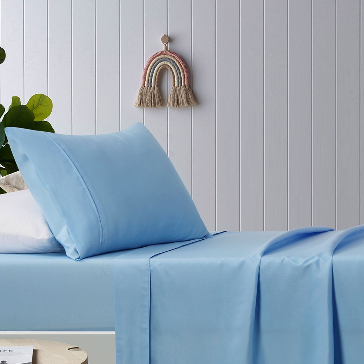 Happy Kids | Blue Plain Dyed Microfibre Sheet Set | King Single