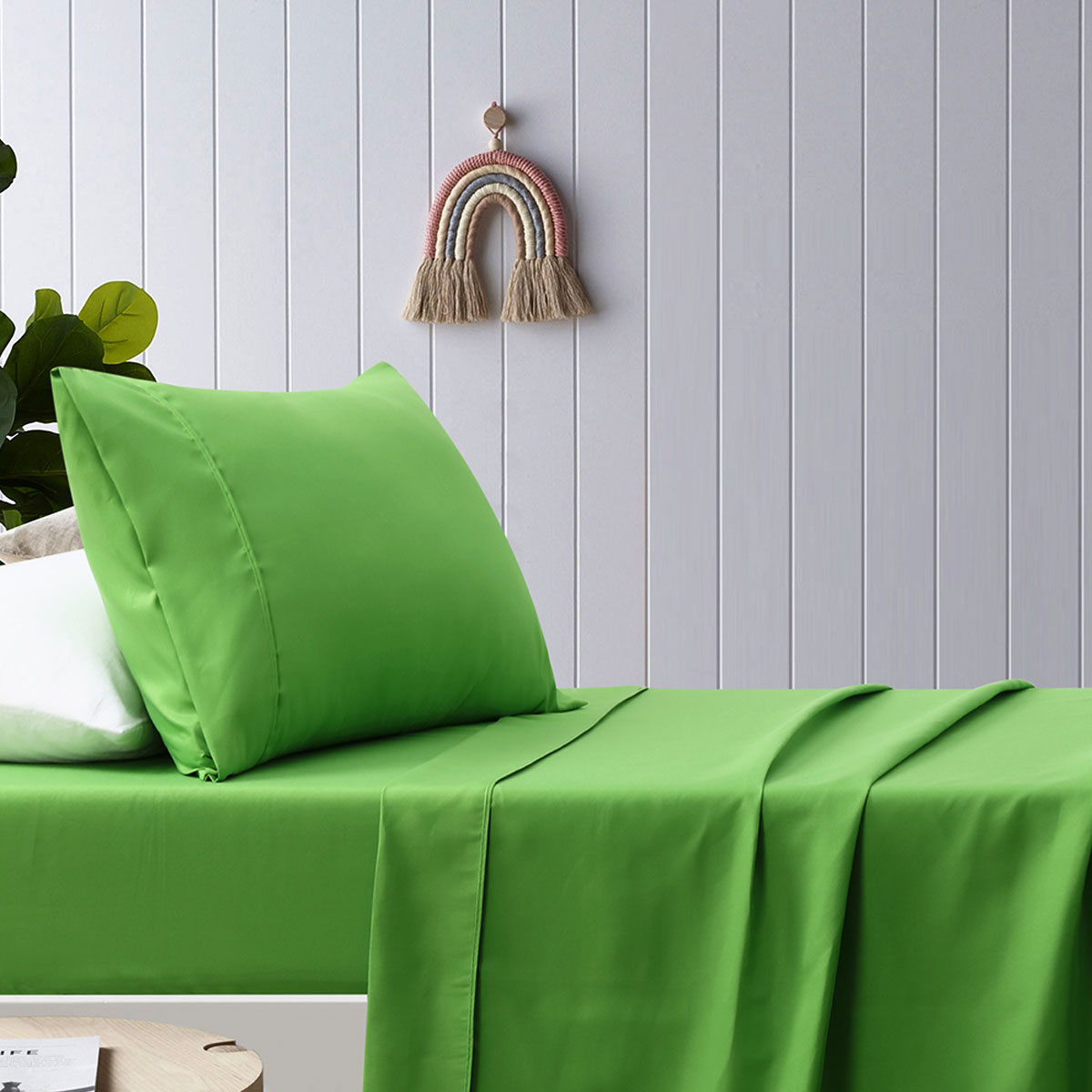 Happy Kids | Green Plain Dyed Microfibre Sheet Set | King Single