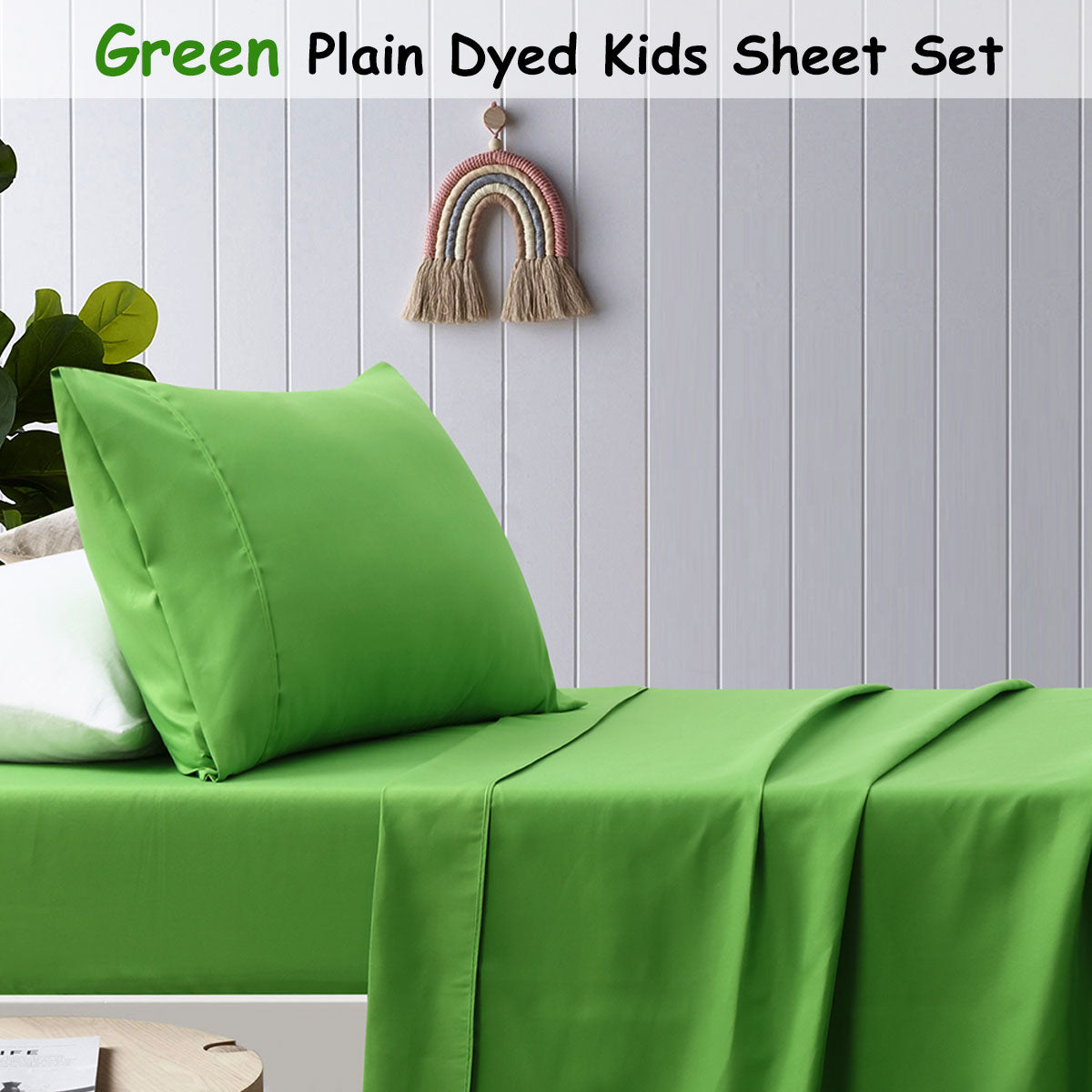 Happy Kids | Green Plain Dyed Microfibre Sheet Set | King Single