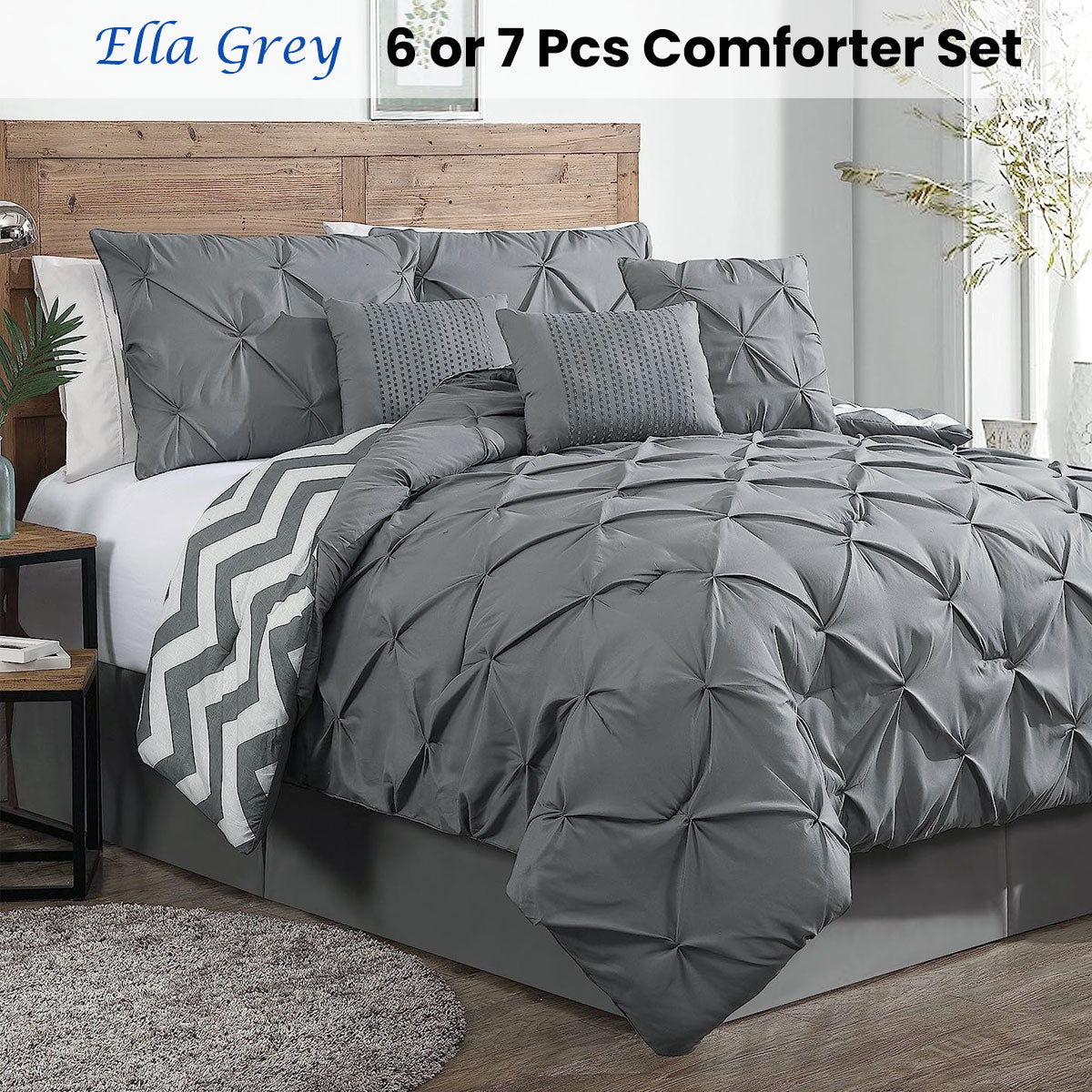 J Elliot Home Comforter Set | 6 Piece | Ella Grey | Single