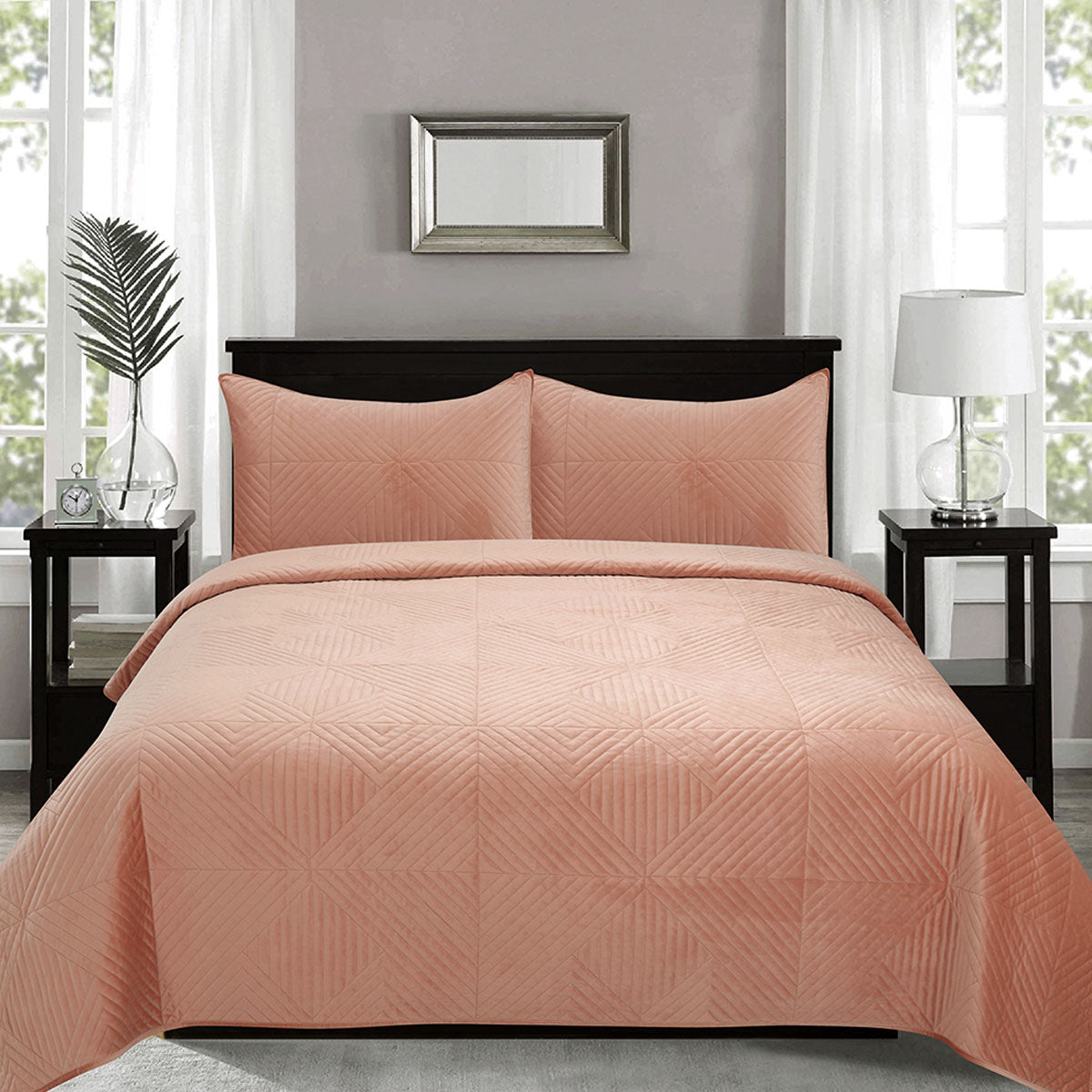 J.Elliot Home | Merida Clay Pink | Velvet Quilted Coverlet Set | Queen/King