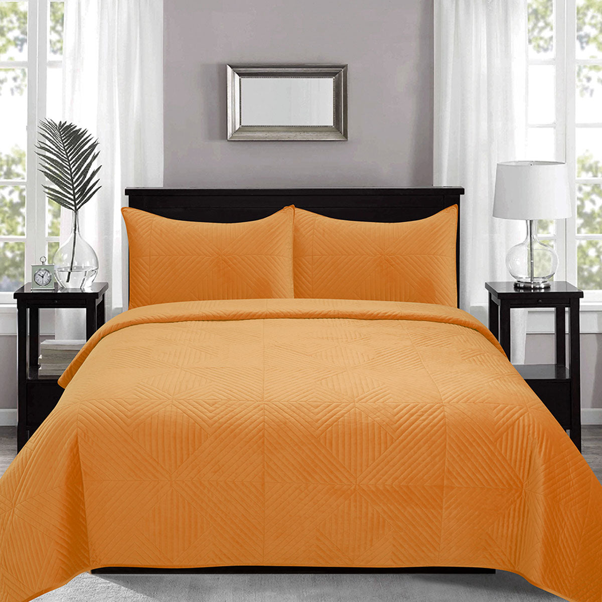 J.Elliot Home | Merida Mustard | Velvet Quilted Coverlet Set | Queen/King