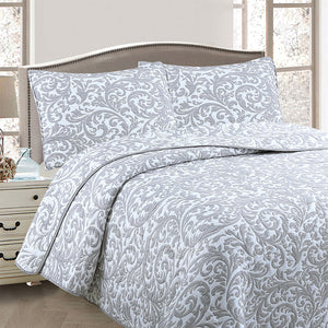 Jane Barrington Grey & White Lightly Quilted Jacquard Reversible Coverlet Set | King