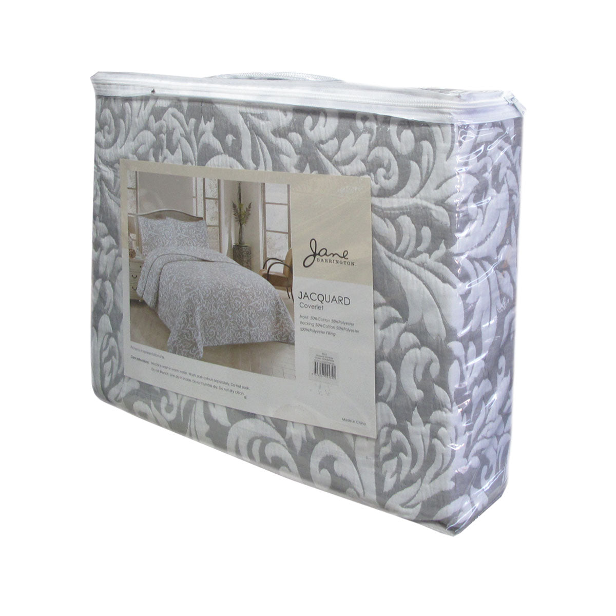 Jane Barrington Grey & White Lightly Quilted Jacquard Reversible Coverlet Set | King