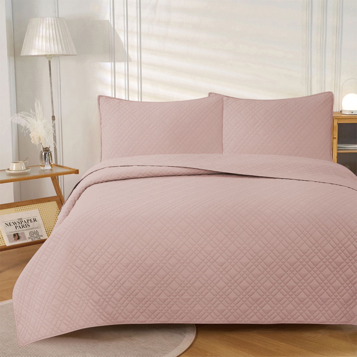 Jane Barrington Morris Blush Ultrasonic Embossed Lightly Quilted Reversible Coverlet Set | King