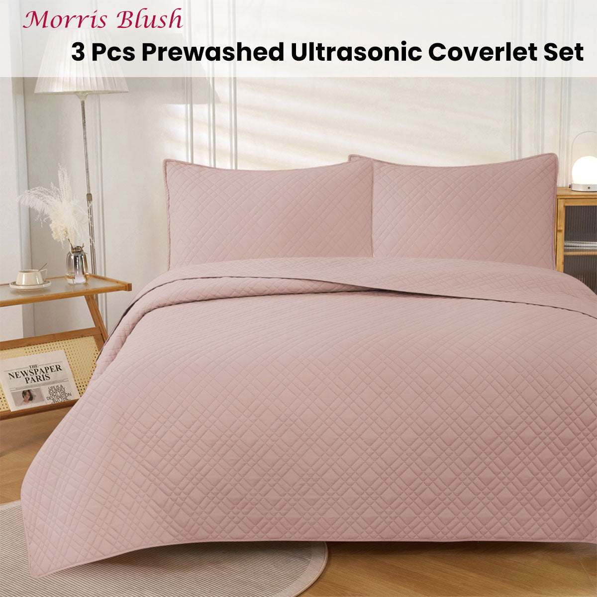 Jane Barrington Morris Blush Ultrasonic Embossed Lightly Quilted Reversible Coverlet Set | King