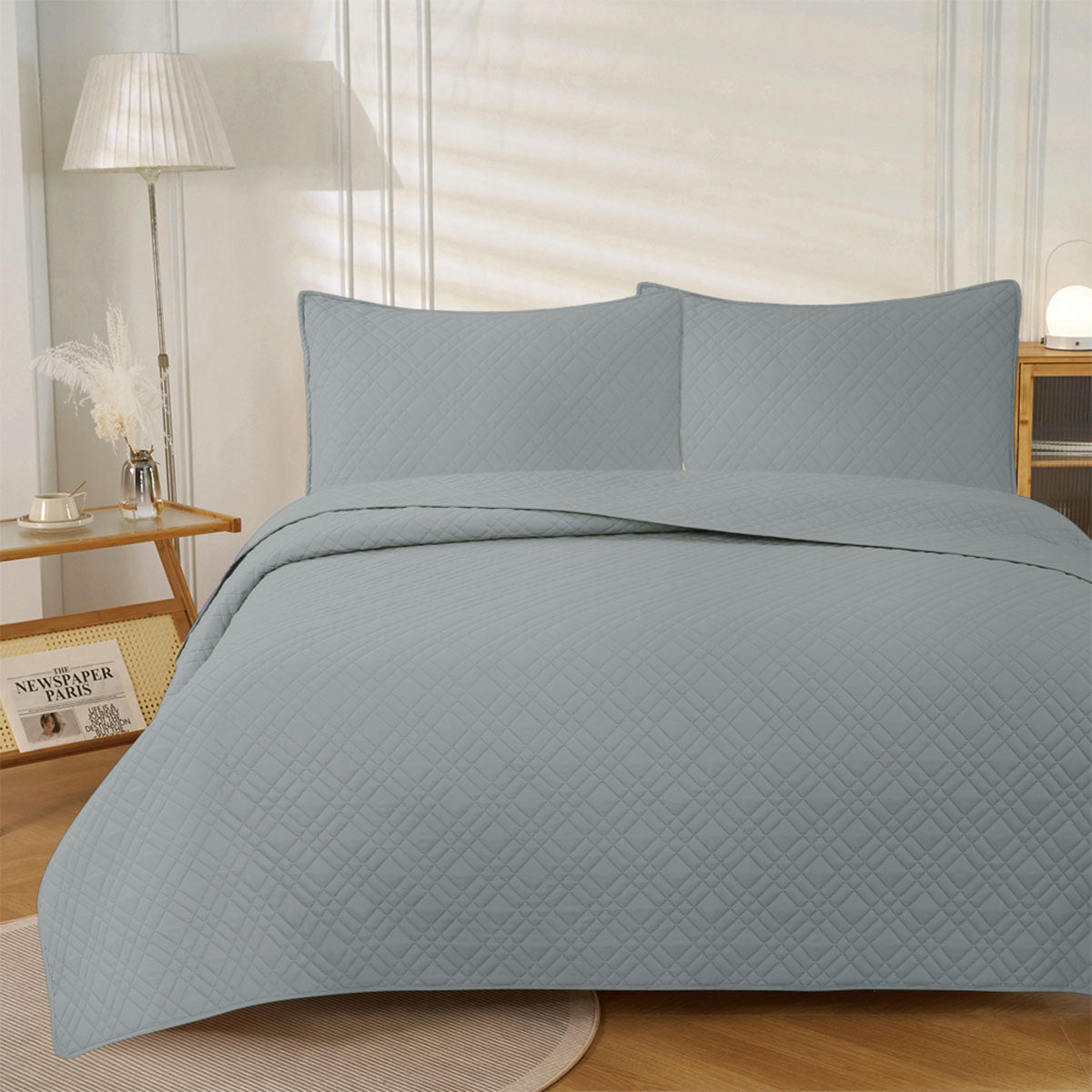 Jane Barrington Morris Dark Grey Ultrasonic Embossed Lightly Quilted Reversible Coverlet Set | King
