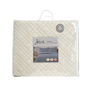 Jane Barrington Morris | Light Cream Ultrasonic Embossed Lightly Quilted Reversible Coverlet Set | Queen
