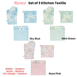 Set of 3 | Renee Cotton Cover | Kitchen Textile | Rose Pink