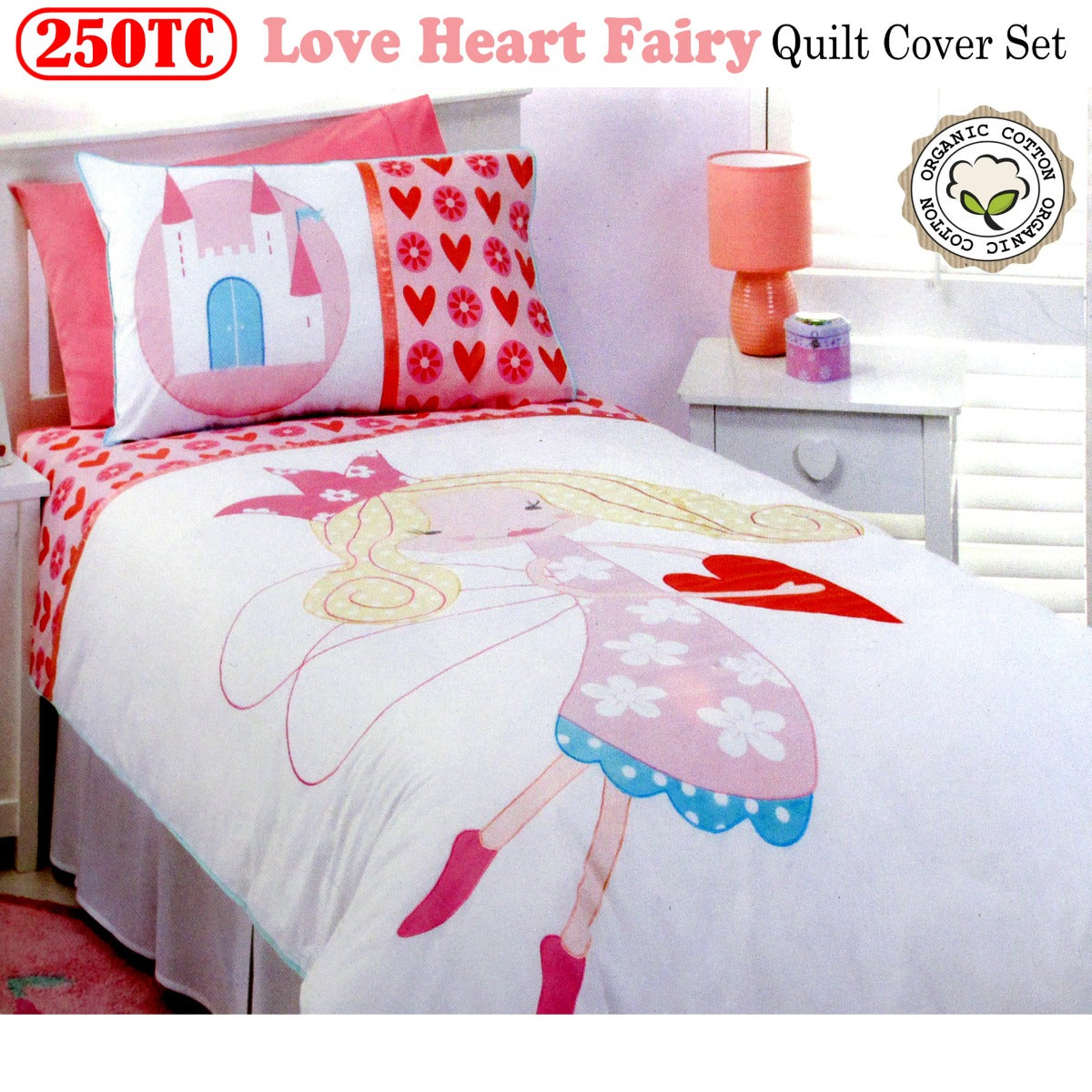 Rose Garden | 250TC Love Heart Fairy | Quilt Cover Set | Single