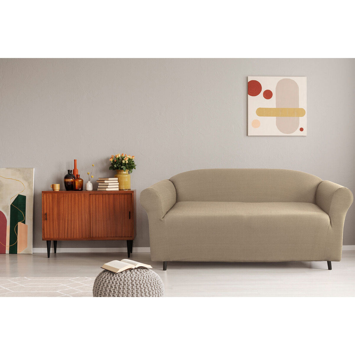 Elan Cambridge Extra-Stretch Couch Cover | Linen | Two Seater | Linen