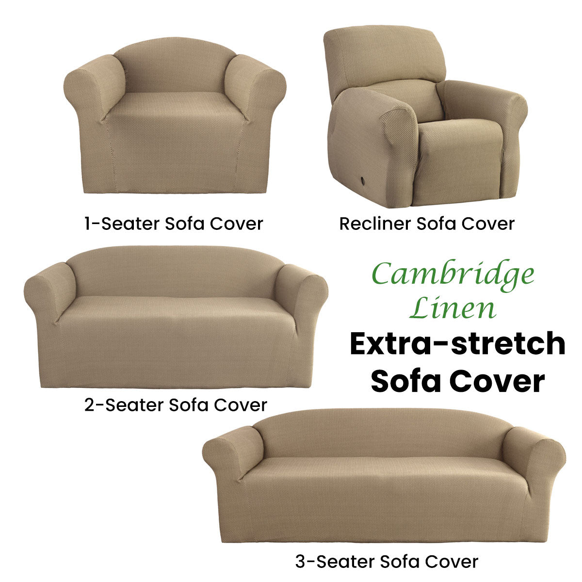 Elan Cambridge Extra-Stretch Couch Cover | Linen | One Seater Recliner Linen