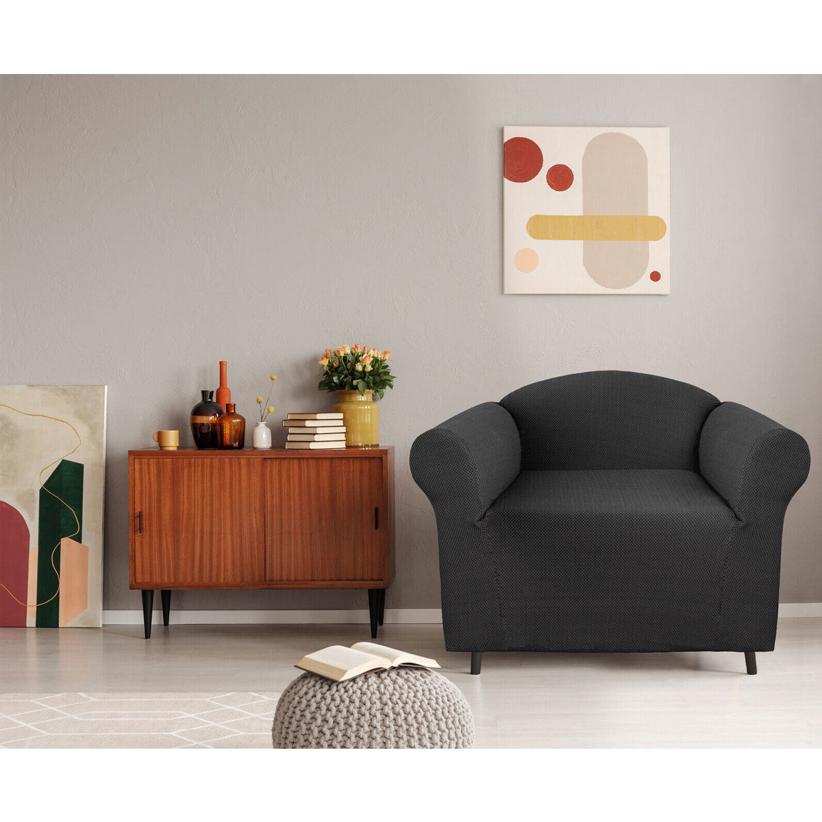 Elan Cambridge Extra-Stretch Couch Cover | Steel | One Seater | Steel