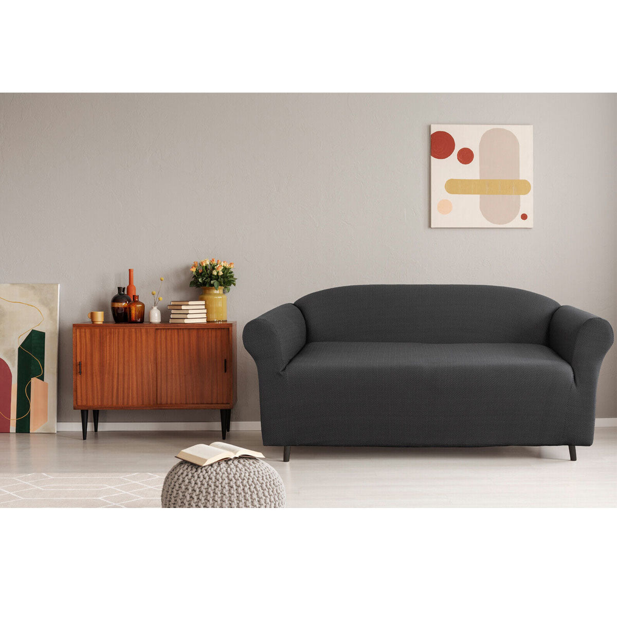 Elan Cambridge Extra-Stretch Couch Cover | Steel | Two Seater | Steel