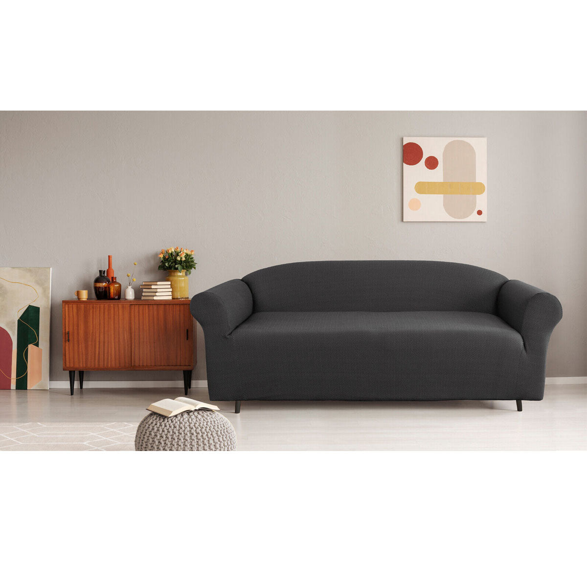 Elan Cambridge Extra-Stretch Couch Cover | Steel | Three Seater | Steel