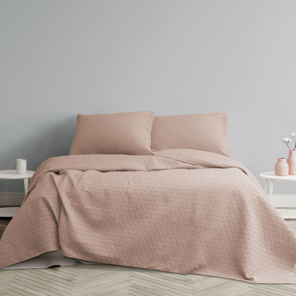 Ardor Chloe Powder Pink 3 Pcs Quilted Coverlet Set | Queen/King