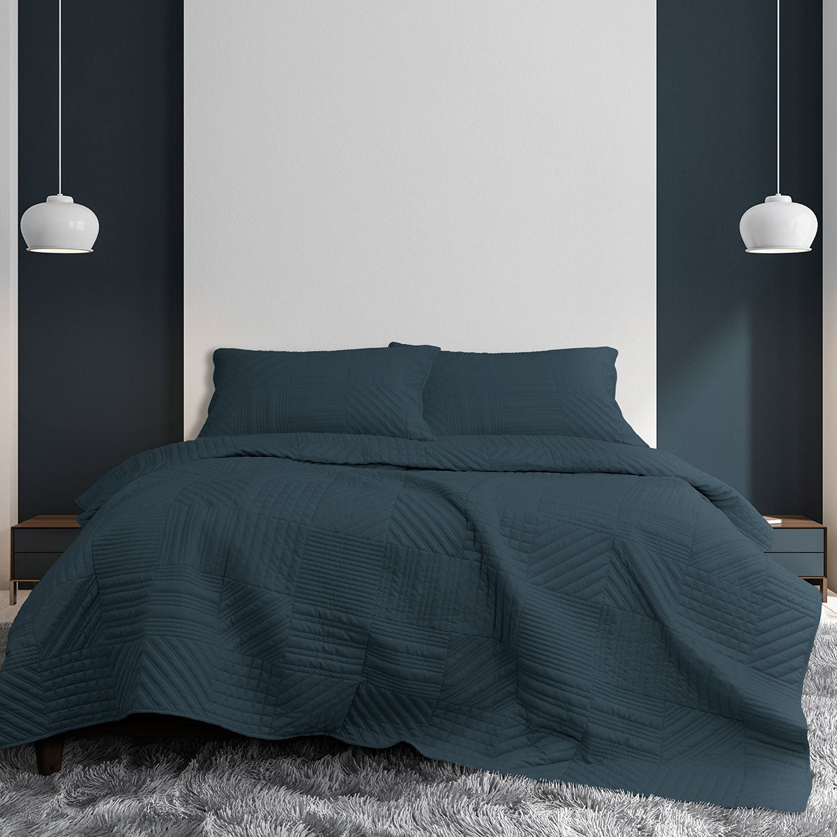 Ardor Finley Navy 3 Pcs Quilted Coverlet Set | Queen/King