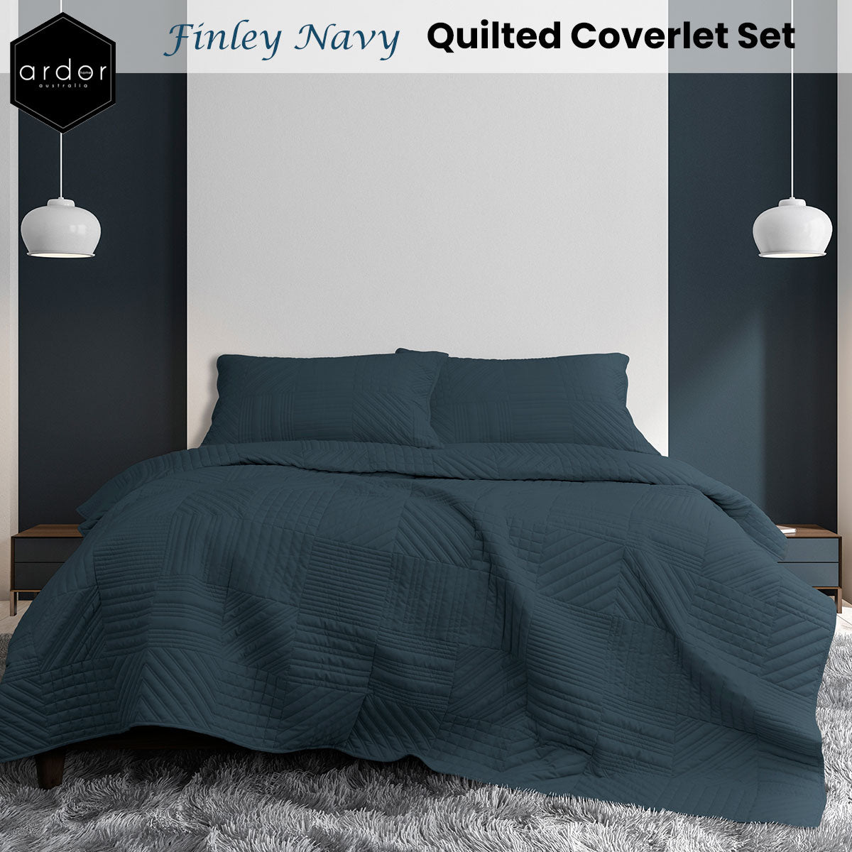 Ardor Finley Navy 3 Pcs Quilted Coverlet Set | Queen/King