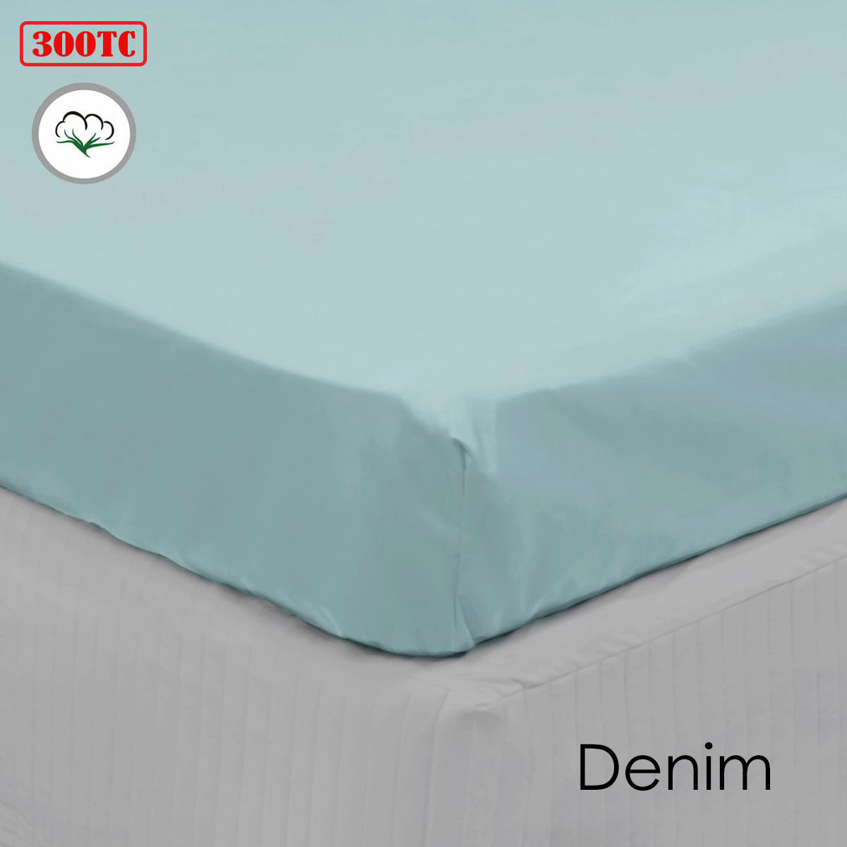 Algodon | 300TC Cotton Fitted Sheet | Long Single | Denim