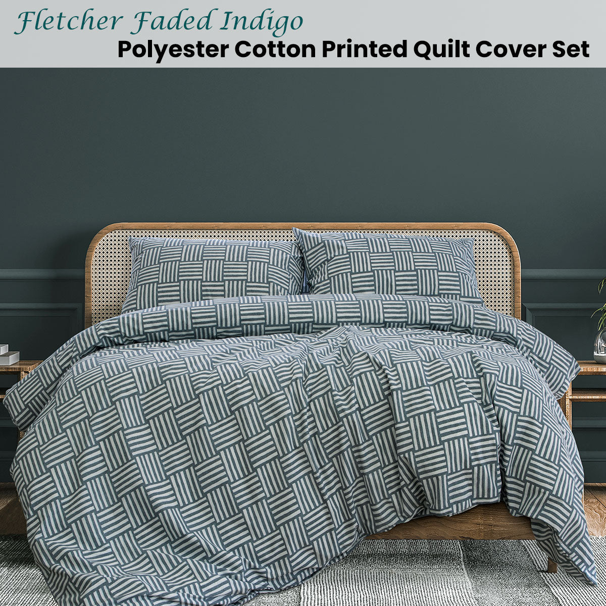 Ardor Fletcher Faded Indigo Printed Quilt Cover Set | King