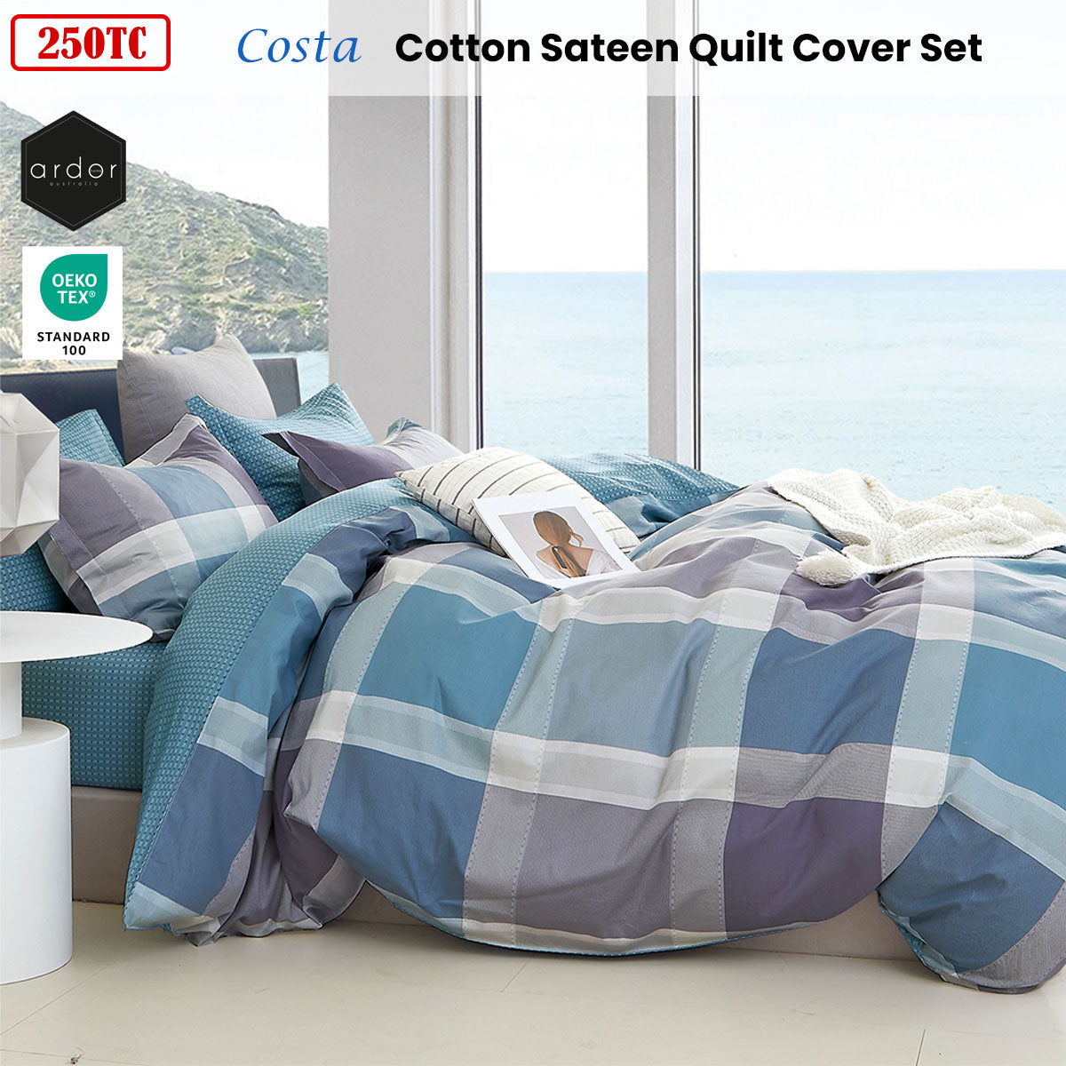 Ardor 250TC Costa Check Cotton Sateen Quilt Cover Set | Queen