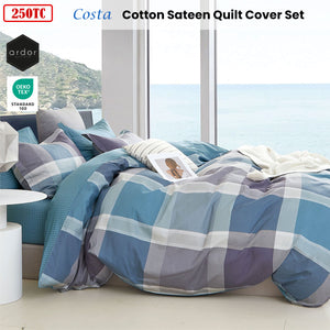 Ardor 250TC Costa Check Cotton Sateen Quilt Cover Set | Queen