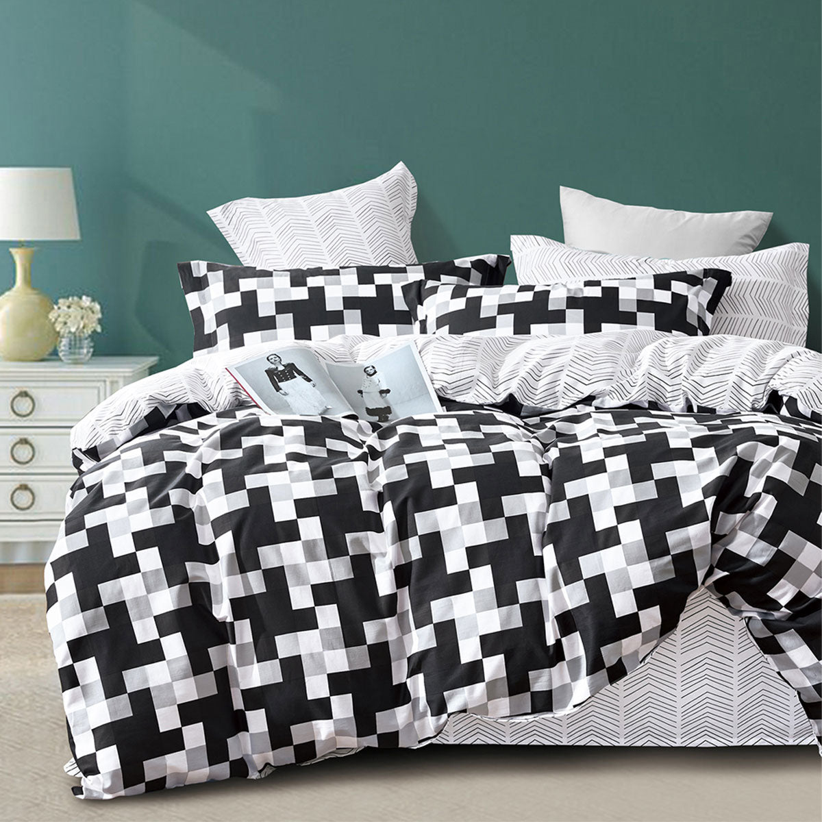 Ardor 250TC Emerson Geometric Cotton Sateen Quilt Cover Set | King