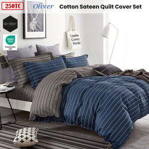 Ardor 250TC Oliver Stripes Cotton Sateen Quilt Cover Set | King
