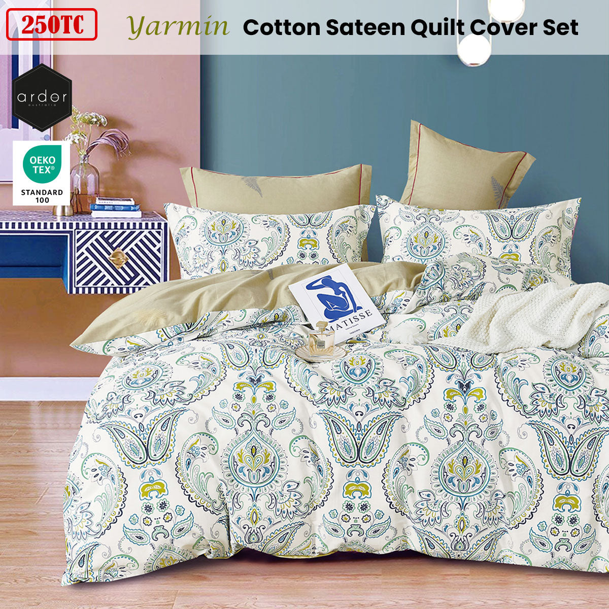 Ardor 250TC Yarmin Moroccan Cotton Sateen Quilt Cover Set | King
