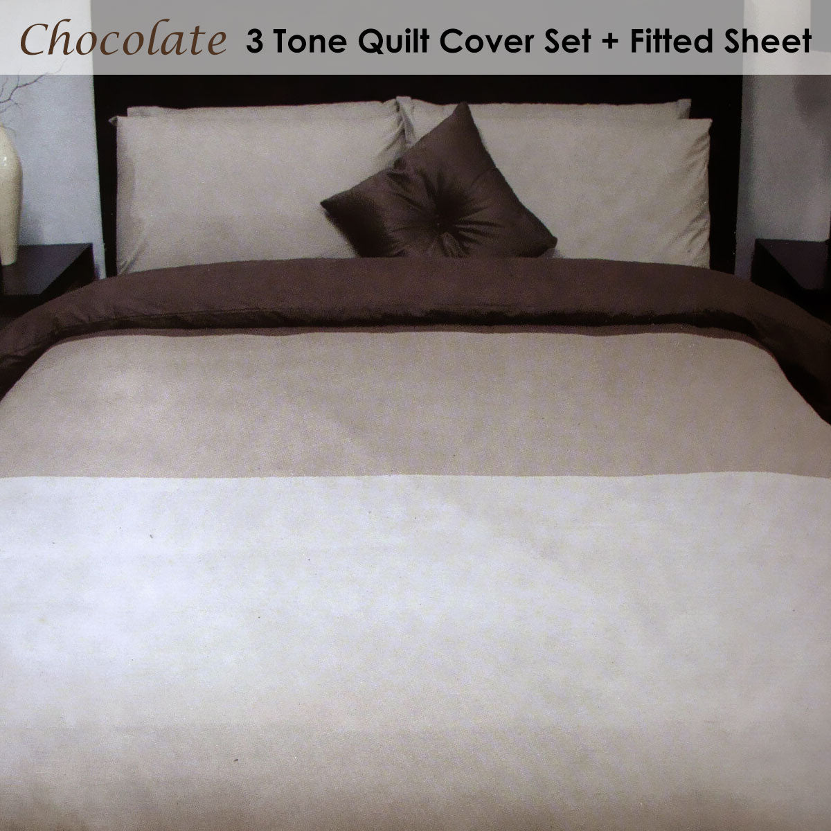 Essentially Home Living Chocolate 3 Tone Quilt Cover Set + Fitted Sheet | Double