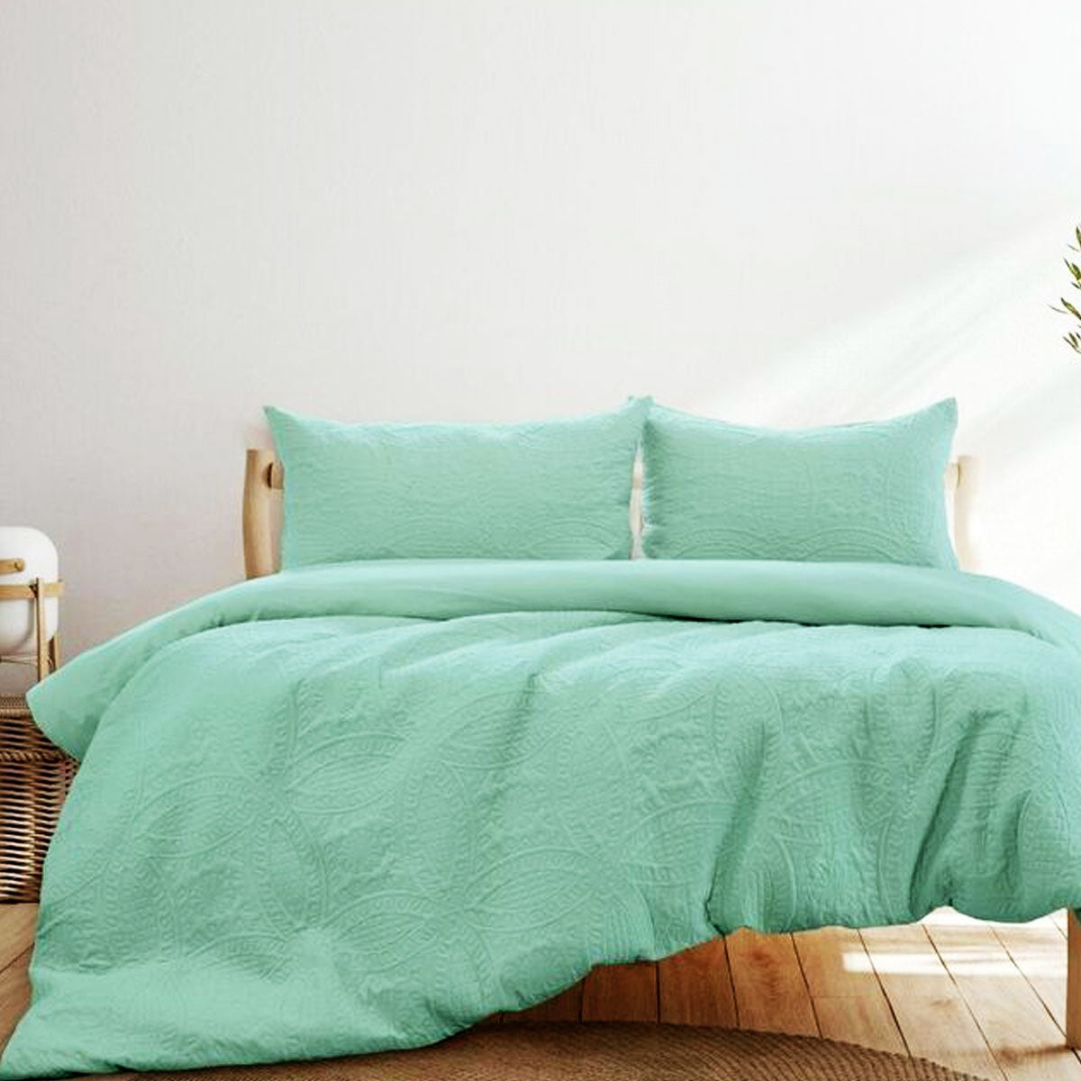 Ardor Chateau Aqua Green Embossed Quilt Cover Set | Queen