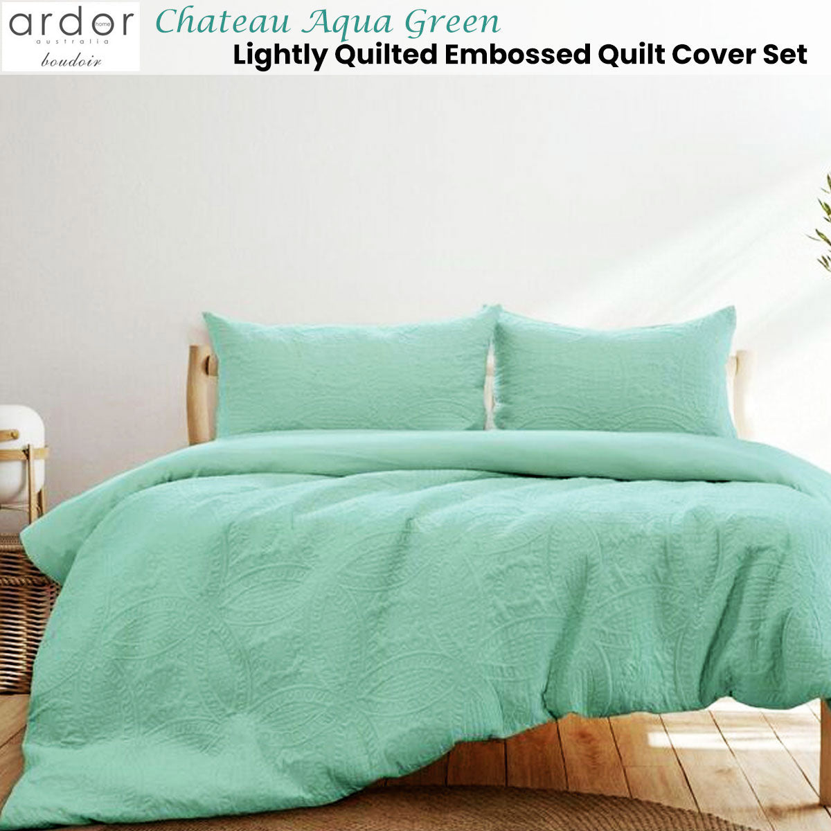 Ardor Chateau Aqua Green Embossed Quilt Cover Set | Queen