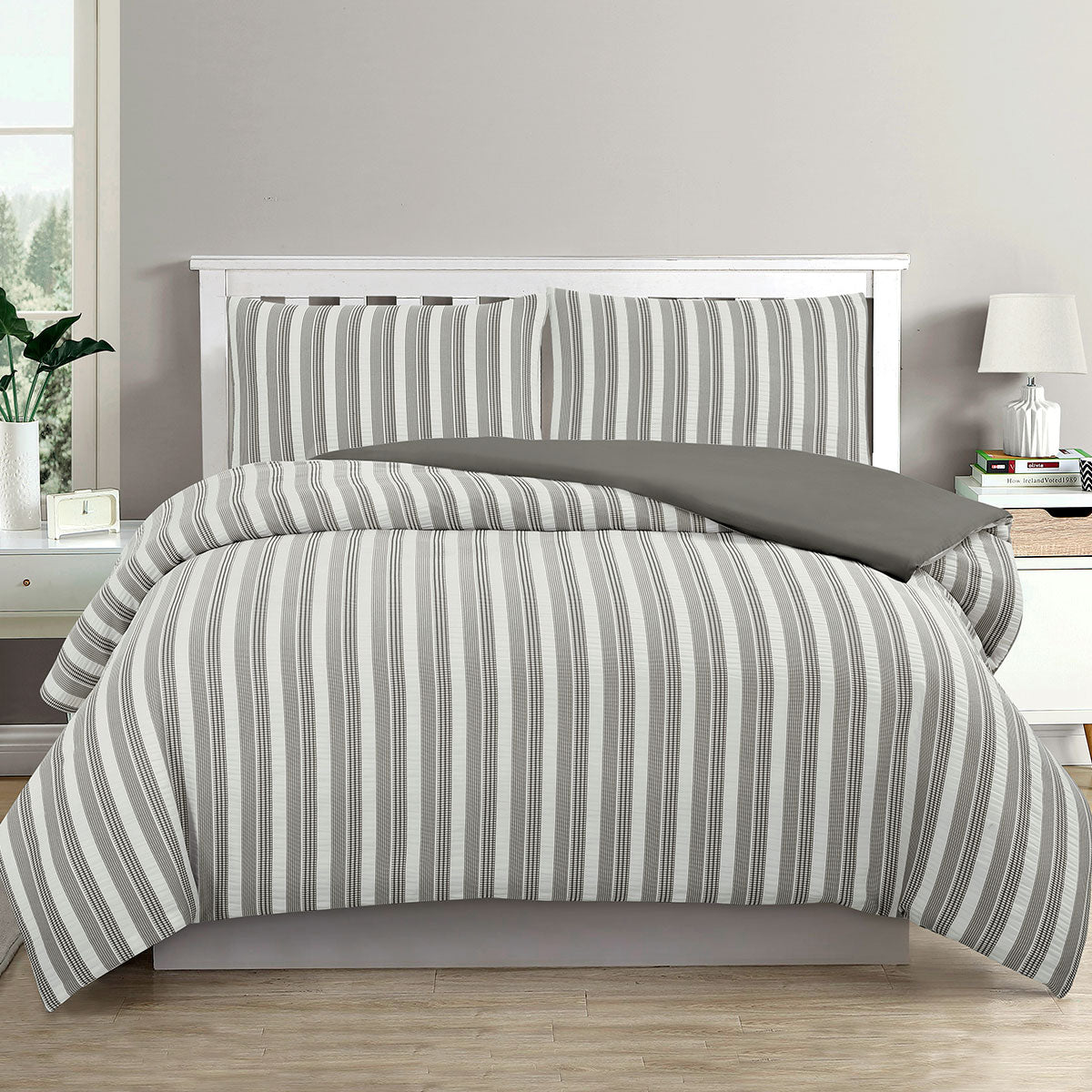 Ardor Cove Charcoal Seersucker Waffle Quilt Cover Set | Queen
