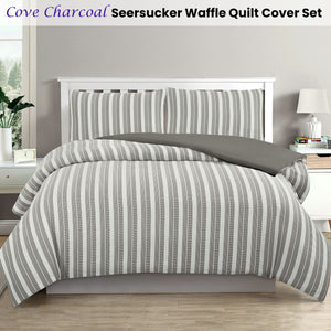 Ardor Cove Charcoal Seersucker Waffle Quilt Cover Set | Queen