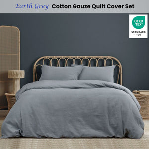 Ardor Earth Grey Cotton Gauze Quilt Cover Set | Queen