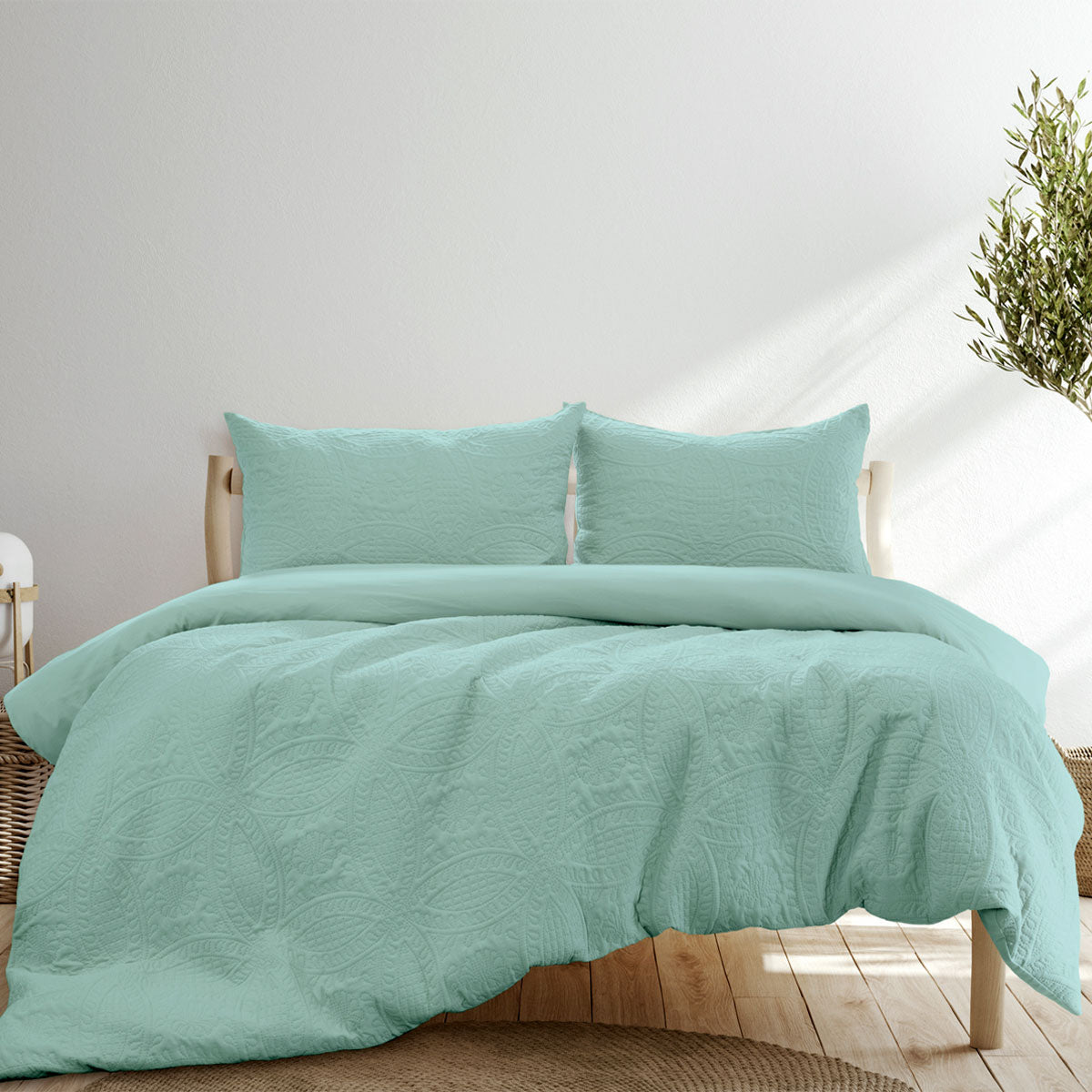 Ardor Eddison Bluestone Light Quilted Embossed Quilt Cover Set | Queen